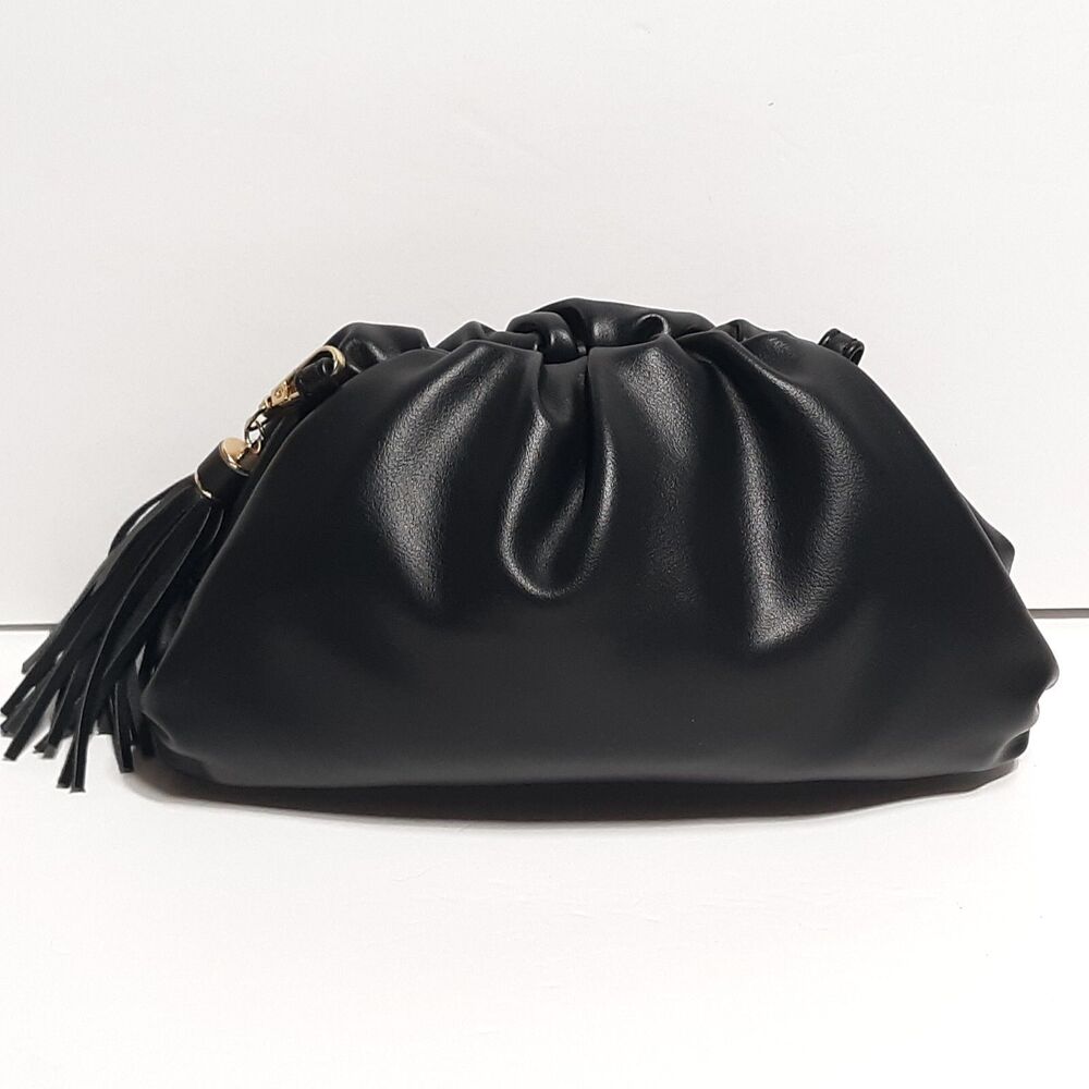 Understated Leather Black Vegan Leather Clutch/Crossbody Purse Cocktail Party